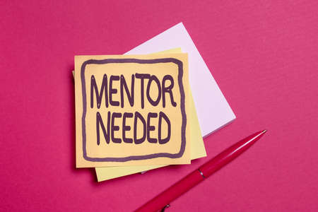 Hand writing sign Mentor Needed. Word for Employee training under senior assigned act as advisor Writing Notes And Important Ideas New Bulletin Board Designsの写真素材