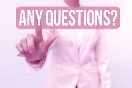 Text caption presenting Any Questions Question. Conceptual photo you say write order to ask person about something Presenting New Plans And Ideas Demonstrating Planning Processの写真素材