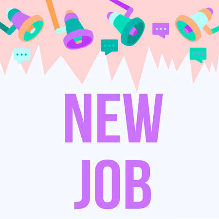 Text caption presenting New Job. Internet Concept recently having paid position of regular employment Ceiling Megaphone Drawing Giving Reaction Making Announcement.の写真素材