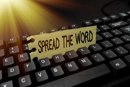 Conceptual caption Spread The Word. Internet Concept share the information or news using social media Programmer Creating New Software, Coder Typing Programming Languageの写真素材