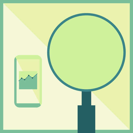 Illustration Of Smartphone Presenting Skills Improvement Beside A Large Magnifying Glass. Digital Telephone Drawing Showing Uprgaded Knowledge Next To Big Hand Lens.のイラスト素材