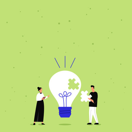 Illustration Of Partners Bulding New Wonderful Ideas For Skills Improvement. Teammate Drawing Designing Old Amazing Thoughts To Enhance Work Knowledge.のイラスト素材