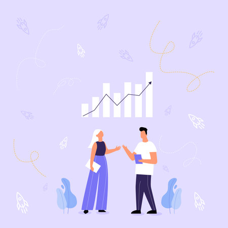 Illustration Of Partners Sharing New Wonderful Ideas For Skill Improvement. Teammate Helping Each Other Drawing Giving Old Amazing Thoughts To Enhance Work Knowledge.のイラスト素材