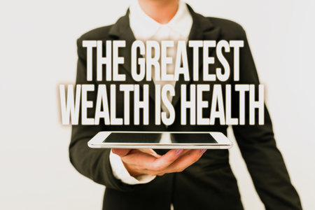 Inspiration showing sign The Greatest Wealth Is Health. Concept meaning Many sacrifice their money just to be healthy Presenting New Technology Ideas Discussing Technological Improvementの写真素材