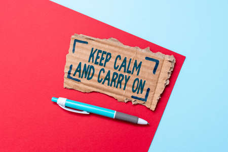 Conceptual caption Keep Calm And Carry On. Business approach slogan calling for persistence face of challenge Simple Homemade Crafting Ideas And Designs Recycling Used Materialsの写真素材