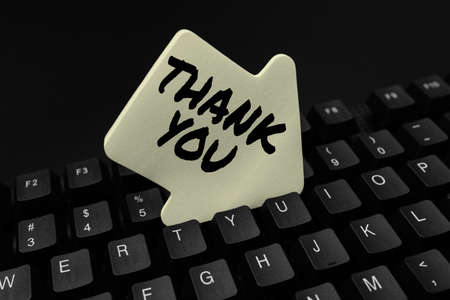 Text sign showing Thank You. Business idea polite expression used when acknowledging gift service compliment Retyping Old Worksheet Data, Abstract Typing Online Reservation Listsの写真素材