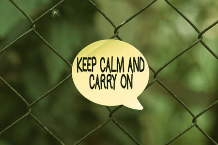 Handwriting text Keep Calm And Carry On. Business approach slogan calling for persistence face of challenge Thinking New Bright Ideas Renewing Creativity And Inspirationの写真素材