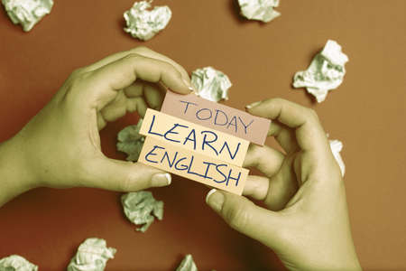 Text sign showing Learn English. Internet Concept gain acquire knowledge in new language by study Drawing Creative Designs Taking Important Notes Planning New Ideasの写真素材