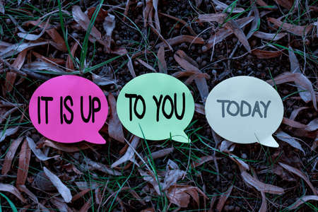 Text showing inspiration It Is Up To You. Business overview Used to tell a person that they are the one to decide Thinking New Bright Ideas Renewing Creativity And Inspirationの写真素材