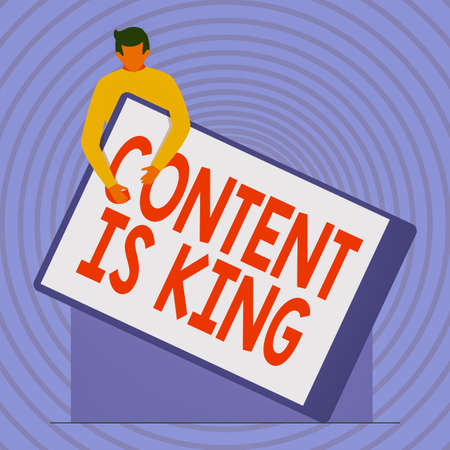 Text caption presenting Content Is King. Business showcase marketing focused growing visibility non paid search results Gentleman Drawing Holding A Huge Blank Clipboard.の写真素材