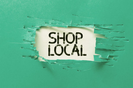 Text showing inspiration Shop Local. Business showcase a preference to buy locally produced goods and services Brainstorming New Ideas And Inspiration For Solutions Breakthrough Problemsの写真素材