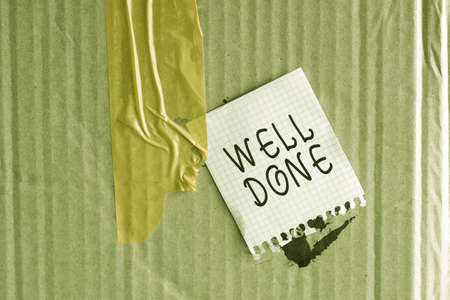 Text sign showing Well Done. Concept meaning used praising person or group for something have done good way Thinking New Bright Ideas Renewing Creativity And Inspirationの写真素材