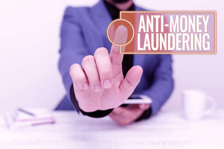 Handwriting text Anti Money Laundering. Internet Concept regulations stop generating income through...