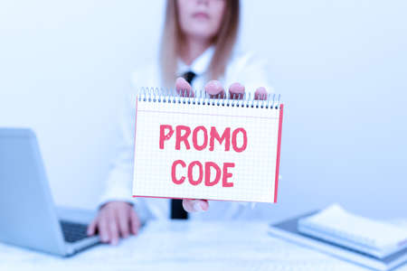 Text showing inspiration Promo Code. Business approach digital numbers that give you good discount on certain product Intern Starting A New Job Post, Student Presenting Report Studiesの写真素材