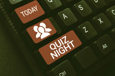 Text showing inspiration Quiz Night. Business showcase evening test knowledge competition between individuals Abstract Transcribing Online Data, Sending And Receiving Emails Globallyの写真素材