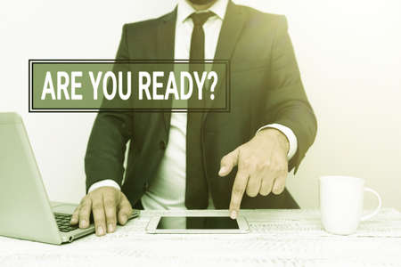 Conceptual display Are You Ready Question. Business concept used telling someone start something when feel prepared Remote Office Work Online Smartphone Voice And Video Callingの写真素材