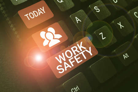Text showing inspiration Work Safety. Business idea policies and procedures in place to ensure...