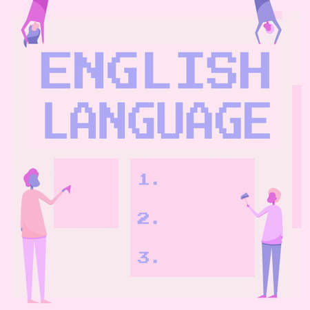 Conceptual display English Language. Internet Concept third spoken native lang in world after Chinese and Spanish Four Colleagues Drawing Standing Holding Different Sized Blank Sheet.の写真素材