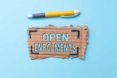Writing displaying text Open Enrolments. Business concept when employees may make changes to elected fringe benefit Simple Homemade Crafting Ideas And Designs Recycling Used Materialsの写真素材