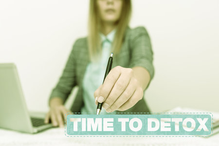 Conceptual caption Time To Detox. Business overview when you purify your body of toxins or stop consuming drug Giving New Hires Company Introduction, Explaining Business Policiesの写真素材