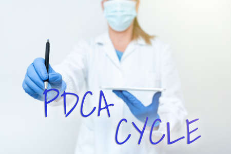 Text caption presenting Pdca Cycle. Business concept use to control and continue improve the processes and products Demonstrating Medical Techology Presenting New Scientific Discoveryの写真素材