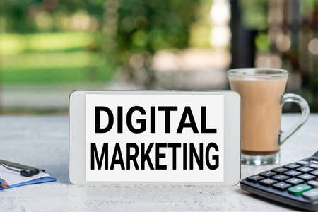 Sign displaying Digital Marketing. Business approach market products or services using technologies on Internet Outdoor Coffee And Refresment Shop Ideas, Cafe Working Experienceの写真素材