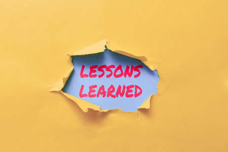 Conceptual display Lessons Learned. Business approach experiences distilled project that should actively taken Abstract Discovering New Life Meaning, Embracing Self Development Conceptの写真素材