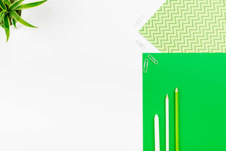 Multiple Assorted Collection Office Stationery Photo With Pens Pencils Notepads Notebook Ruler Stapler Scissors Clippers Paper Clips Holders Clipboard Placed Over Tableの写真素材