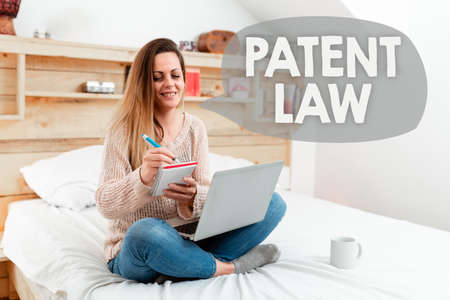 Conceptual caption Patent Law. Business concept deals with an inventor s is exclusive right to use own invention Abstract Ordering Food Online, Solving Problems On Internet Forumsの写真素材