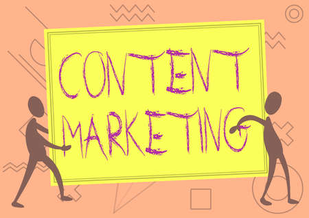 Text caption presenting Content Marketing. Business approach involves creation and sharing of online material Two Colleagues Standing Carrying Large Blank Board Showing Unity.の写真素材