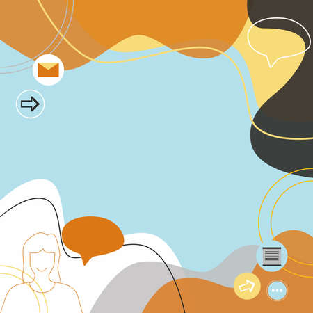 Illustration Of Couple Speaking In Chat Cloud Exchanging Messages Talking About New Ideas. Partners...