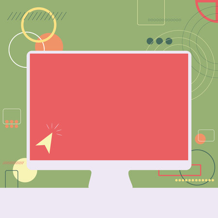 Illustration Of Cursor In A Big Blank Screen Monitor Searching For New Wonderful Ideas. Empty Television Drawing With A Pointer Finding Old Amazing Concept.のイラスト素材