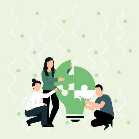 Group Of People Drawing Helping Each Other Building Large Light Bulb Jigsaw Puzzle Sharing New...