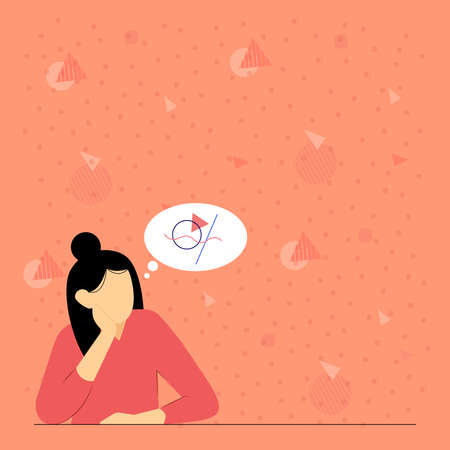 Illustration Of Lady Thinking Deeply Alone For New Amazing Tactical Ideas. Girl Drawing Sitting By...