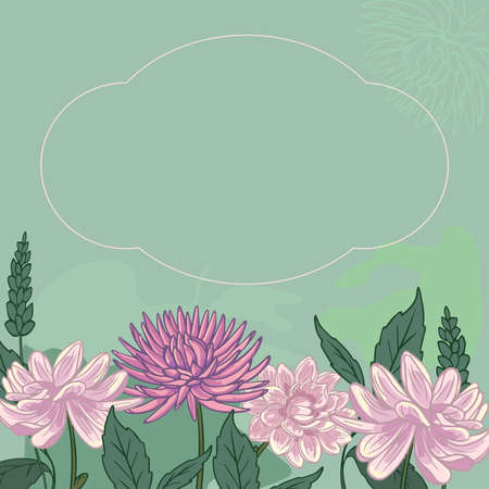 Text Frame Surrounded With Assorted Flowers Hearts And Leaves. Framework For Writing Ringed With Different Daisies, Hearts And Tree Leavesのイラスト素材