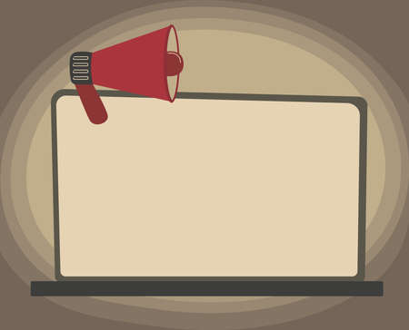 Illustration Of Megaphone On Blank Monitor Making New Amazing Announcements To The Public. Bullhorn...