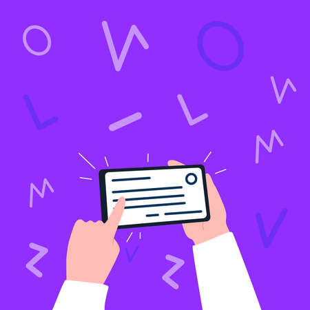 Illustration Of A Hand Holding Important Identification Card Softly Pointing To It. Palm Line Drawing Handling Note Lightly Touching Full Of Information.のイラスト素材