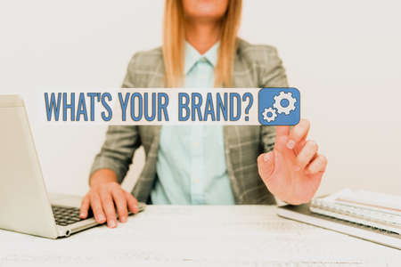 Inspiration showing sign What S Your Brand Question. Business concept asking about product logo does or what you communicate Giving New Hires Company Introduction, Explaining Business Policiesの写真素材