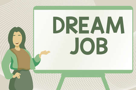 Text caption presenting Dream Job. Word for An act that is paid of by salary and giving you hapiness Typing New Book Chapter, Registering Fresh Important Informationsの写真素材