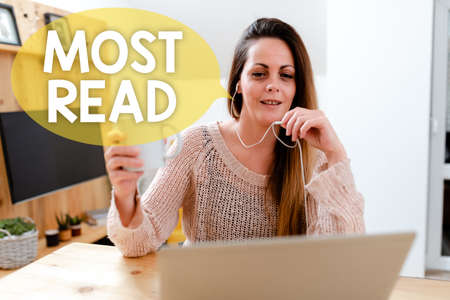 Conceptual caption Most Read. Business overview a piece of literature or writing considered...