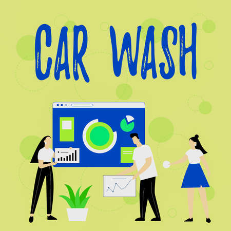 Handwriting text Car Wash. Word Written on a building containing equipment for washing cars or other vehicles Employee Helping Together Sharing Ideas For Skill Improvement.の写真素材