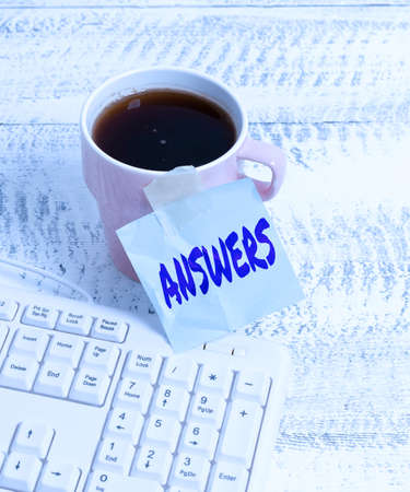 Conceptual display Answers. Internet Concept Reactions responses to questions statements or situations Choices New Coffee Shop Ideas Writing Important Notes Coffee Break Timeの写真素材