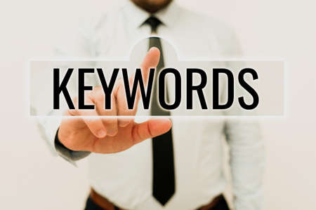 Inspiration showing sign Keywords. Internet Concept word which acts as the key to a code Concept of great significance Presenting New Plans And Ideas Demonstrating Planning Processの写真素材
