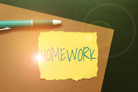 Inspiration showing sign Homework. Concept meaning schoolwork assigned to be done outside the classroom or at home Thinking New Bright Ideas Renewing Creativity And Inspirationの写真素材