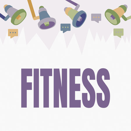 Text caption presenting Fitness. Business showcase the state of health and wellbeing and the ability to perform Ceiling Megaphone Drawing Giving Reaction Making Announcement.の写真素材