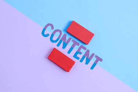 Text showing inspiration Content. Conceptual photo Things included in something Marketing material State of happiness Two Objects Arranged Facing Inward Outward On a Separated Coloured Backgroundの写真素材