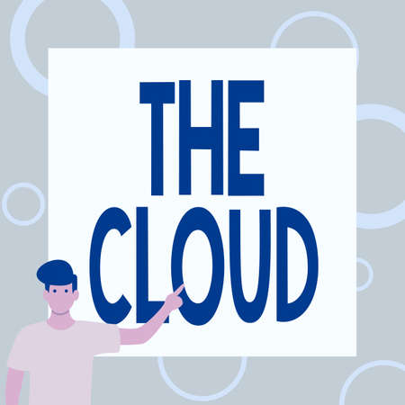 Hand writing sign The Cloud. Conceptual photo Programs used in Storing Accessing data over the internet Gentleman Drawing Standing Pointing Finger In Blank Whiteboard.の写真素材