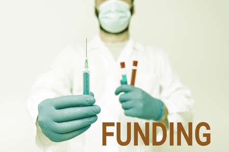 Writing displaying text Funding. Business showcase money provided by an organization or government...