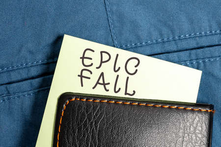 Text showing inspiration Epic Fail. Word for a spectacularly embarrassing mistake Humiliating situation Thinking New Bright Ideas Renewing Creativity And Inspirationの写真素材