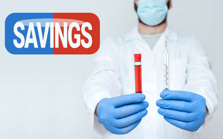 Conceptual caption Savings. Business overview the money that a person keeps in an account in a bank...